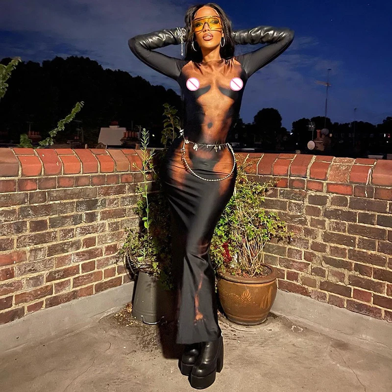 

Bath Exits For Beach Women 2023 Bikini Cover Up Dress New Summer Sexy Long Sleeve Print High Waist Slim One Polyester Beaches