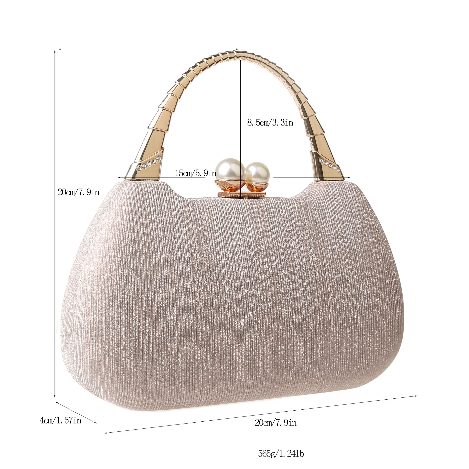 Classic Fashion Women Evening Bag Metal Handle Clutches Solid Color Handmade Party Clutch Handbags Ladies Chain Shoulder Bag