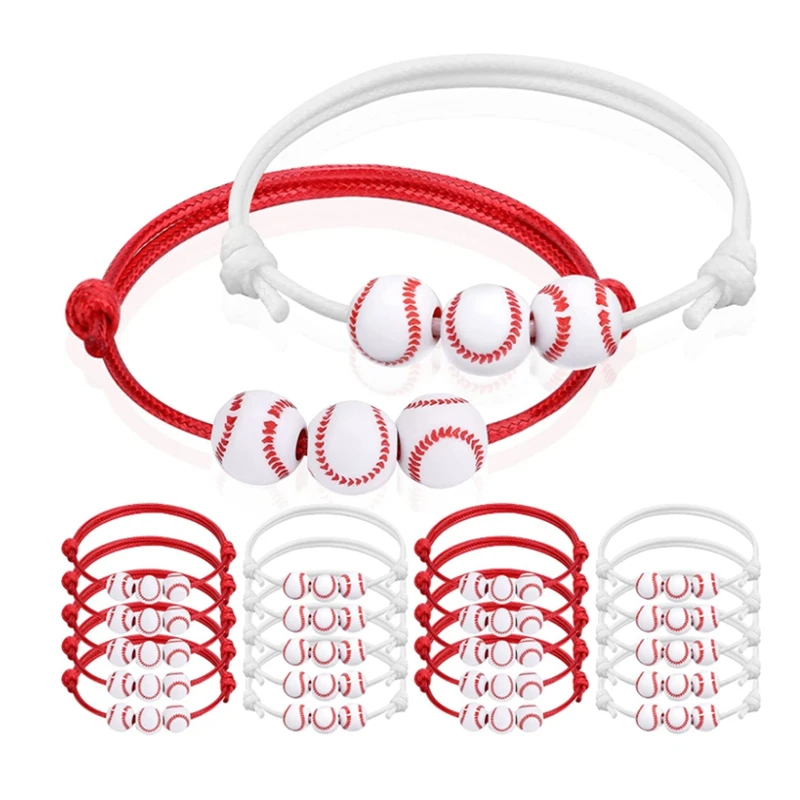 

20 Pcs Baseball Bracelets Baseball Wristbands Adjustable For Teens Sport Team Players