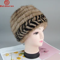 2022 New Style Russia Women Hot Sale Winter Real Mink Fur Hat Women Warm Genuine Real Fur Hat Good Elastic Knitted Mink Fur Caps