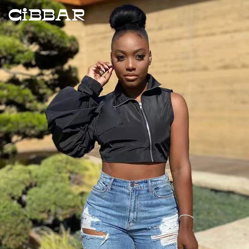 

CIBBAR One Shoulder Irrgular Women's Jacket Spring High Street Black Casual All-Match Slim Zip Up Fashion Coat Streetwear Tops