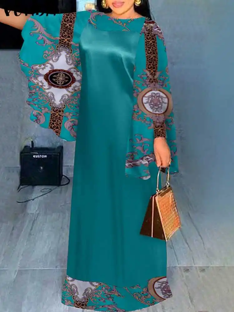 

VONDA Bohemian Party Dress 2022 Autumn Printed Long Robe Maxi Sundress Women O Neck Long Flare Sleeve Vestido