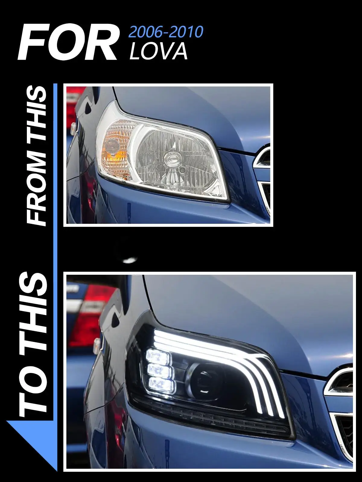 Фото Для Chevrolet LeFeng 2006-2010 годов выпуска, 12В 30Вт светодиодная фара в сборе, модернизированный трехглазый дизайн. №5