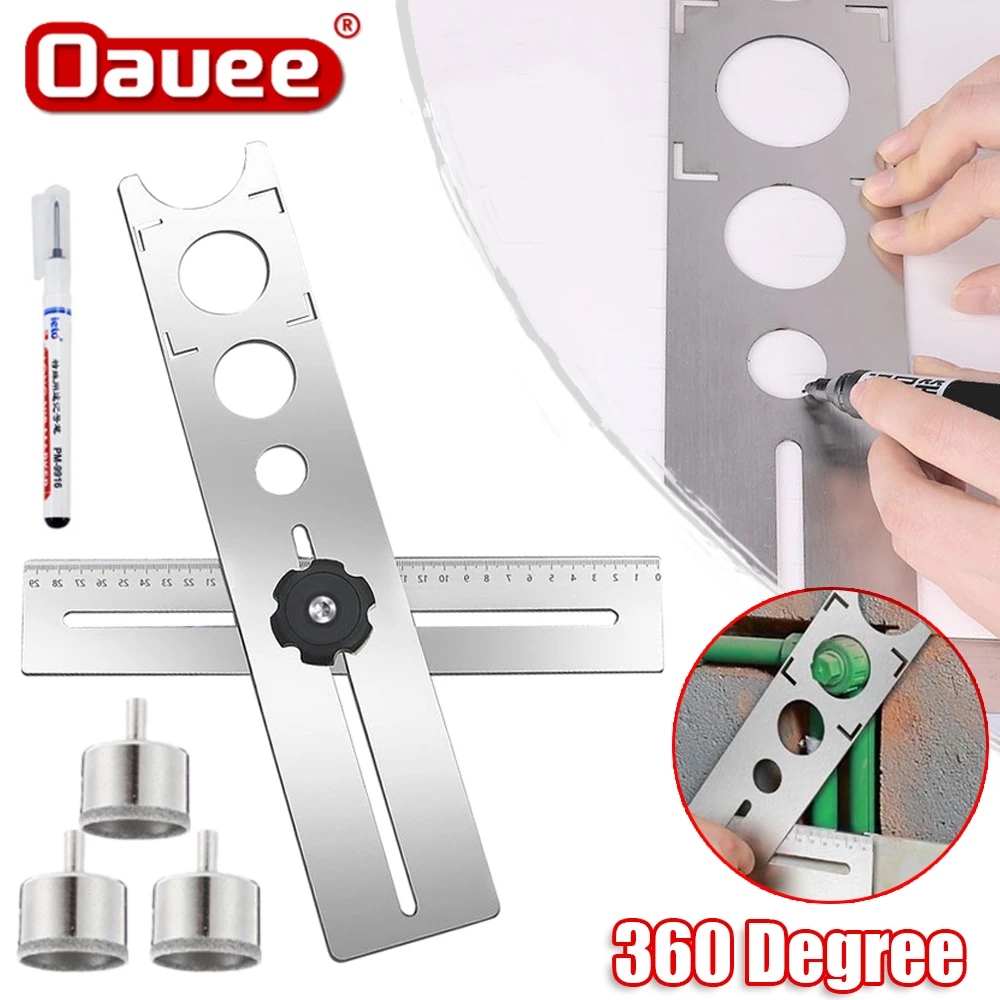 

360 градусов Регулируемый локатор для плитки на стену маркировочная линейка Керамический Резак для отверстий дрель для плитки мраморный нож...