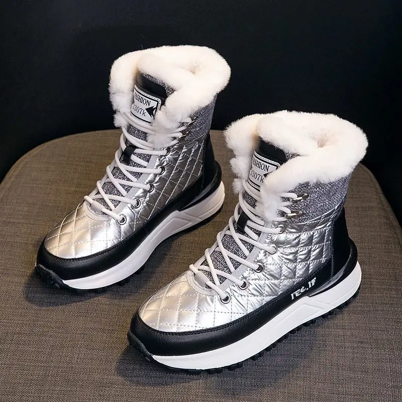 

Женские зимние утепленные сапоги, водонепроницаемые сапоги для снежной погоды, до бедра, на плоской подошве, 2021