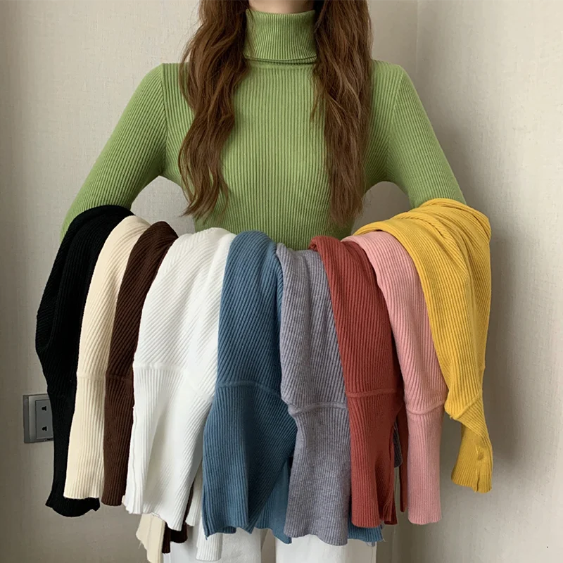 

2023 Women's Multicolor Autumn And Winter Solid Color Basic All-match Sweater Classic High Neck Long Sleeve Bottoming Shirt
