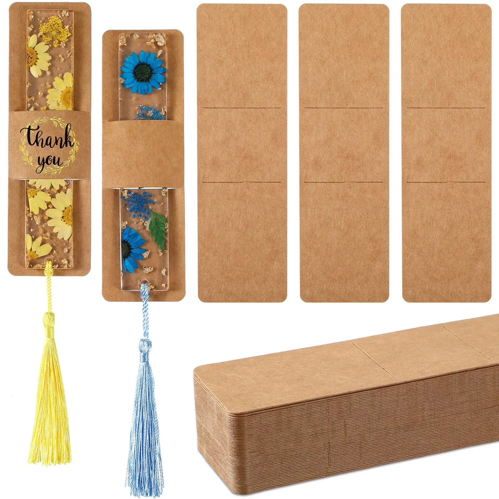 

50Pcs Resin Bookmark Holder Kraft Bookmark Sleeve DIY Blank Bookmark Covers Display Cards for Bookmark Wrapping Birthday Gift