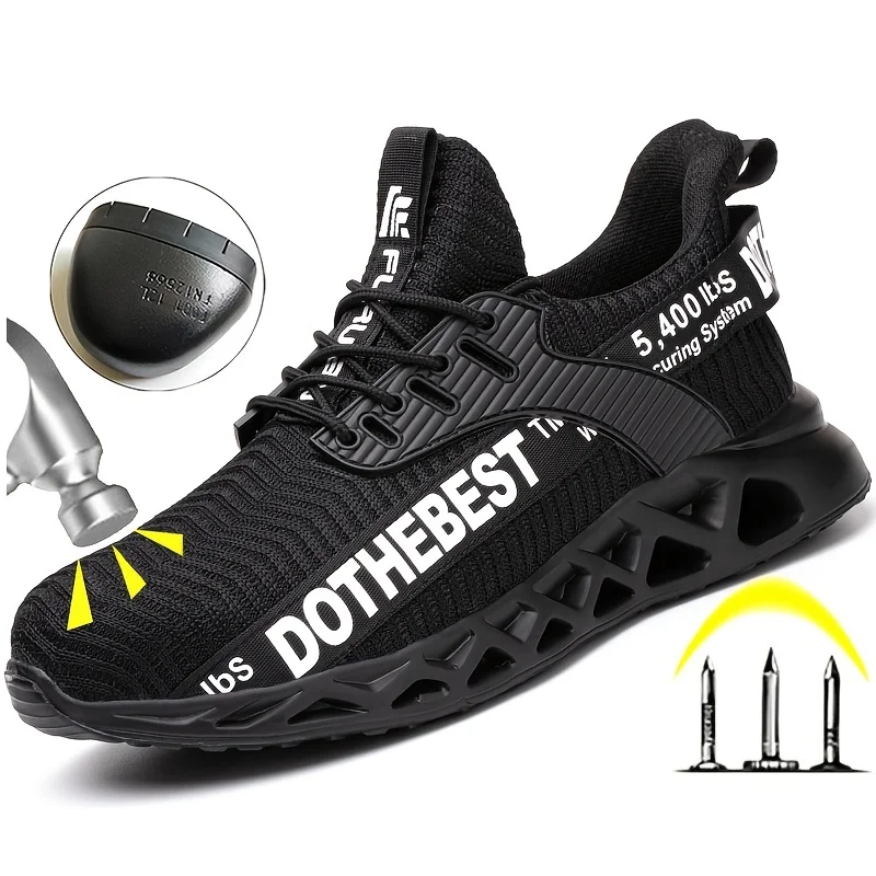 

Men's Work Safety Shoes, Puncture Proof Anti-skid Steel Toe Outdoor Work Shoes, Rubber Sole Breathable Industrial Construction