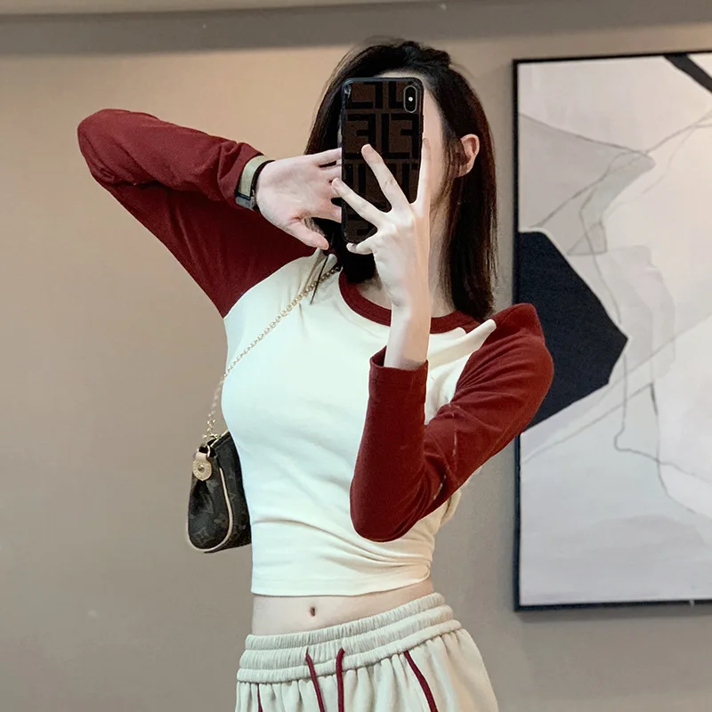 Women's Contrasting Color Sports Suit Two-piece Slim Long Sleeved Sweatshirt Loose Sweatpants Stylish Casual Sportswear