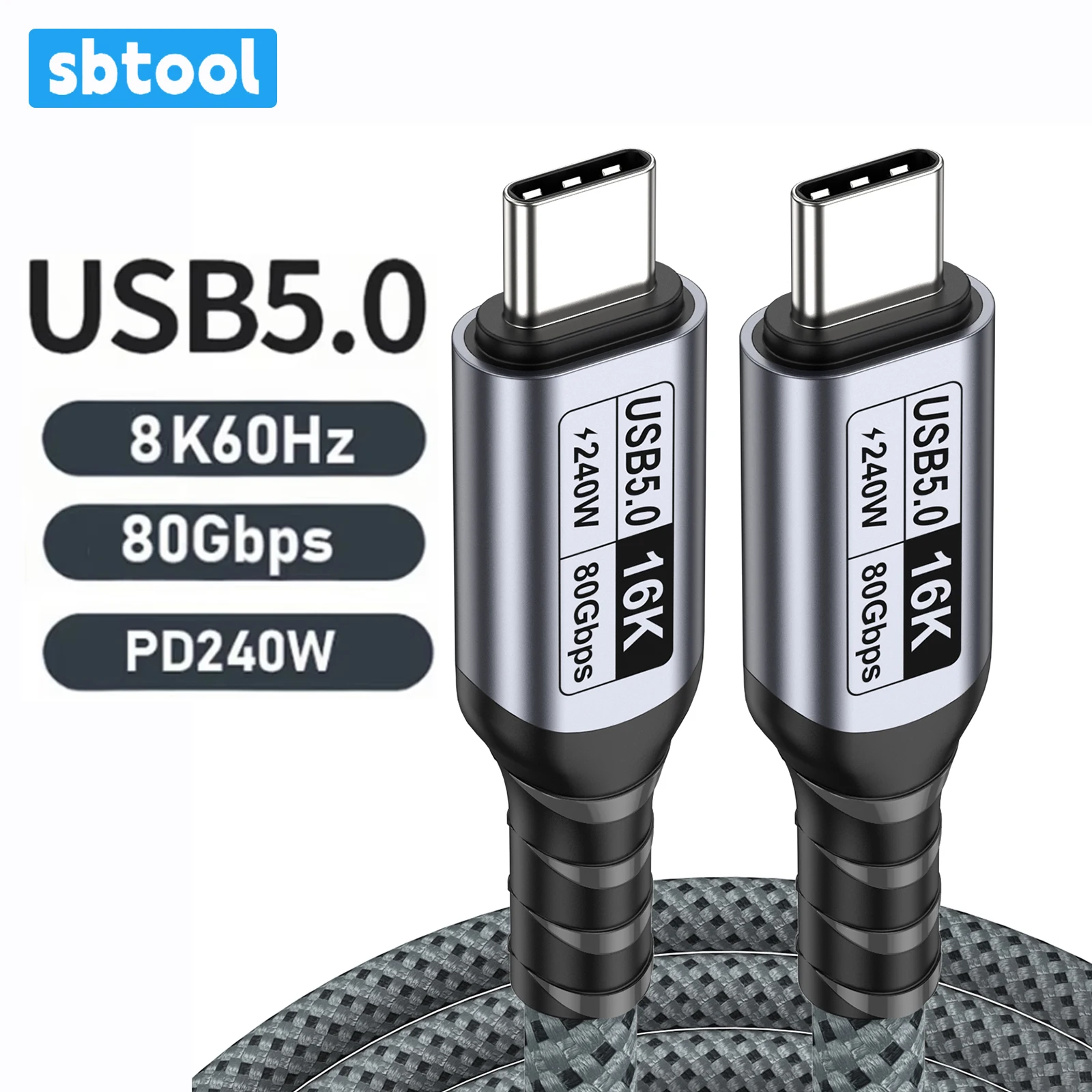 Фото Кабель USB Type-C Thunderbolt 5 PD240W для быстрой зарядки, передача данных 80 Гбит/с, видео 16K/8K, 1м, 2м, 3м для iPhone 16, 17, Macbook Pro №1