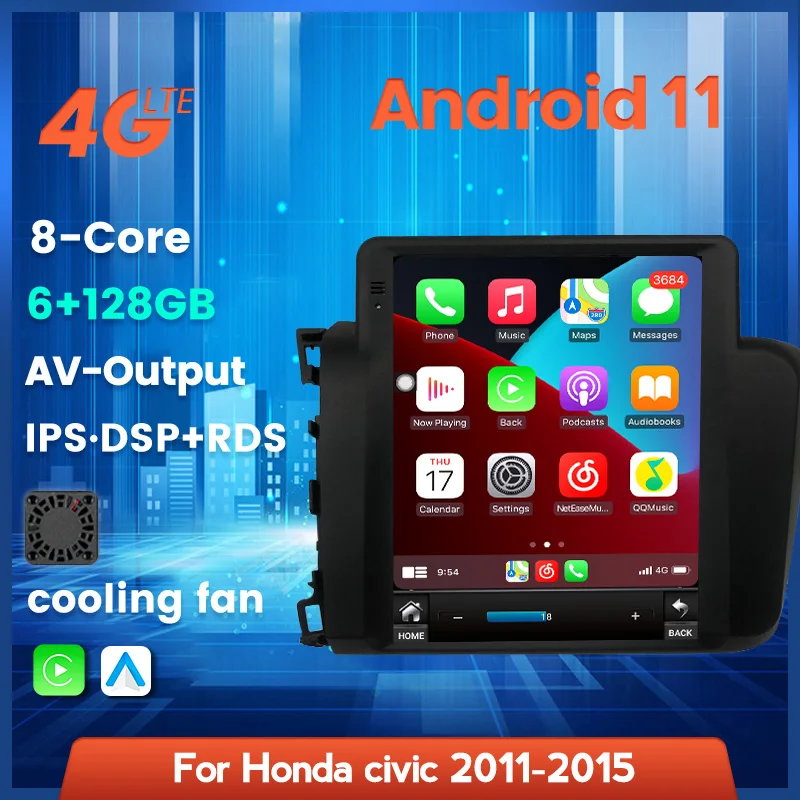 

Умный вертикальный экран Android11 для HONDA CIVIC 2011, 2012, 2013, 2014, 2015, автомобильное радио, мультимедийный плеер, навигация