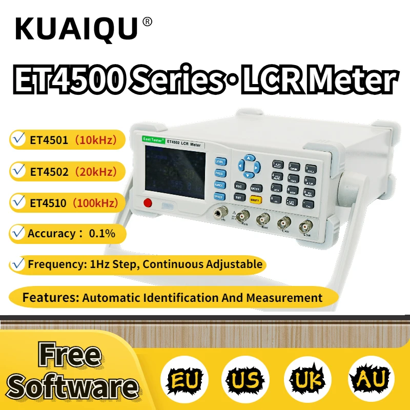 

ET4501 LCR Digital Bridge 10Hz ~ 100kHz Desktop LCR Meter Continuously Adjustable Testing Frequency Capacitor Resistor Inductor