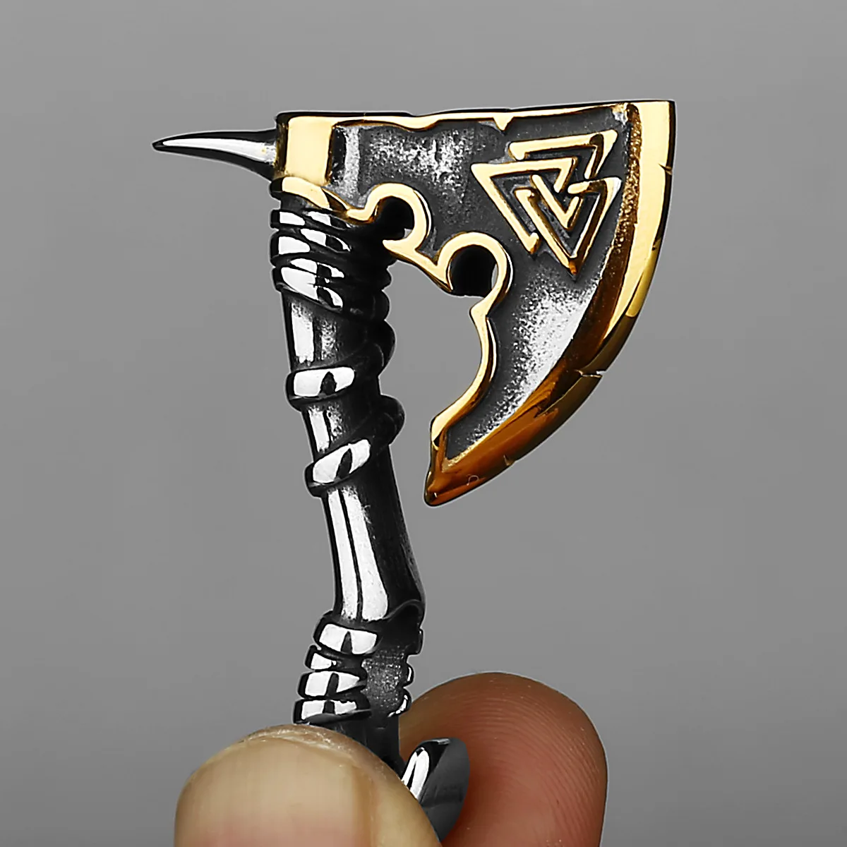 

HNSP Viking Axe Triangle Rune Stainless Steel Pendant Chain Necklace For Men Male