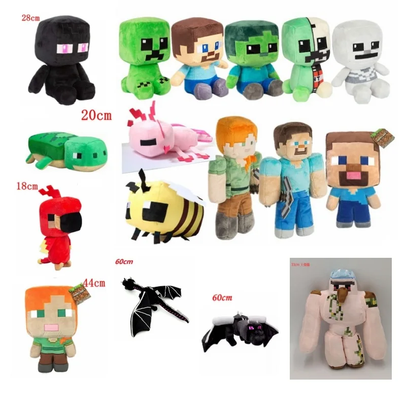 

minecrafte Bee Zombie Creeper Plush Doll Steve spider Ghost Skeleto Cotton Stuffe Model doll Alex Enderman kids gift game toy