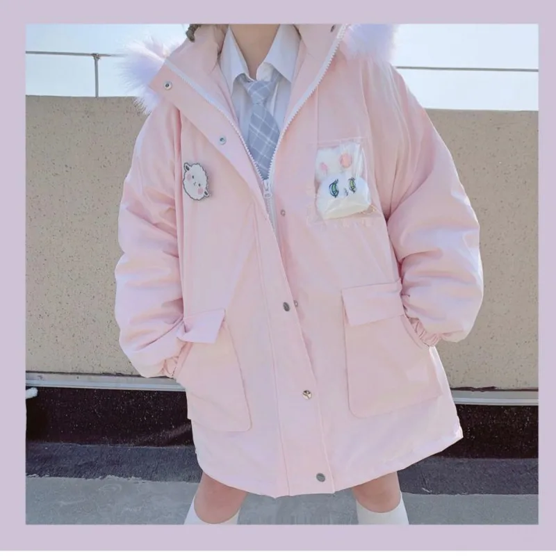 Winter Cotton Padded 2023 Jacket Women Loose Fashion Korean Style Lovely Sweet Girl Femme Warm Lolita JK Parka Coat Y2k Tops