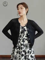 dushu slightly fat lady round neck full regular sleeve black cardigans simple single breasted knitted cardigan office lady solid