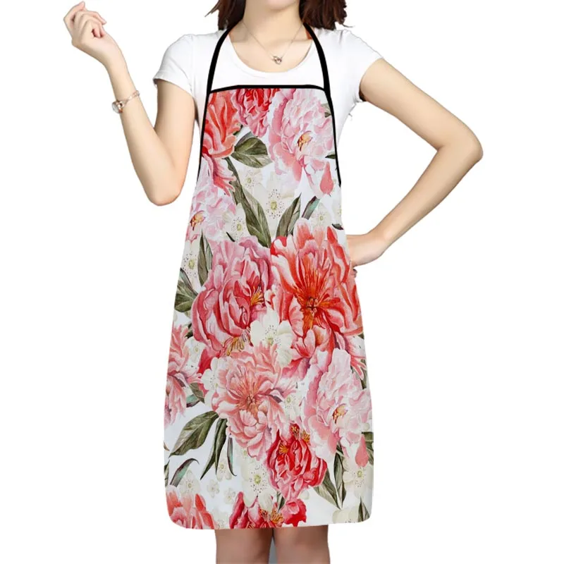 

Фартуки с пионами, кухонный фартук для готовки, домашняя уборка, фартук из ткани Оксфорд для женщин и мужчин, домашняя кухонная утварь