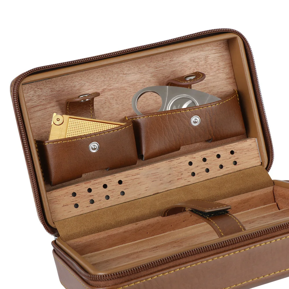 Хранение искусственных сигар для путешествий Кожаный портсигар с 4 отделениями и