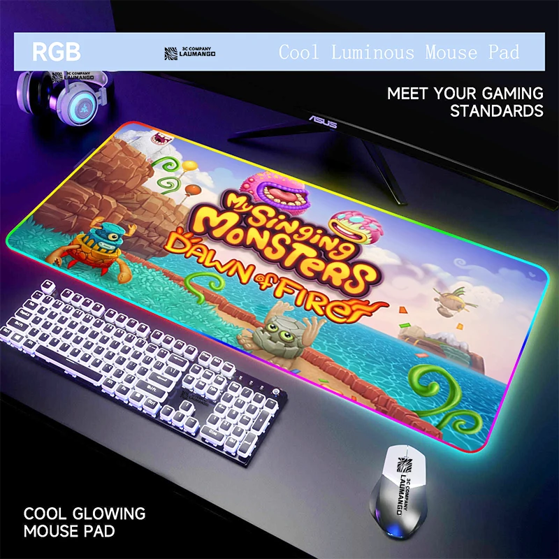 

Gaming Mouse Pad Xxl My Singing Monsters Computer Mats Backlight Mousepad Kawaii Large Carpet Pc Accessories RGB Mause Gamer Rug
