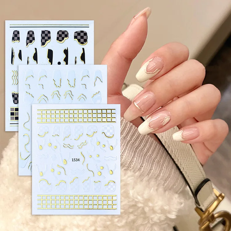 

Nail Art Sticker Hot Stamping Line Lattice Checkerboard Grid Colorful Sticker Decals Nail Art Decoration DIY Ornament