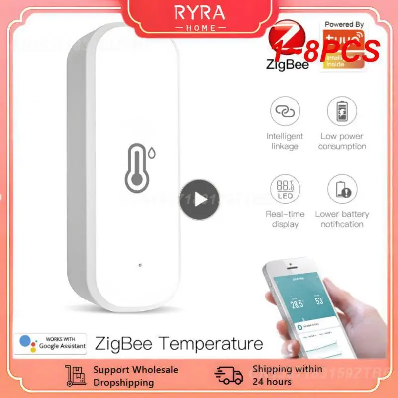 

Датчик температуры и влажности Tuya Zigbee, электронный Wi-Fi датчик температуры и влажности для умного дома, 1-8 шт.
