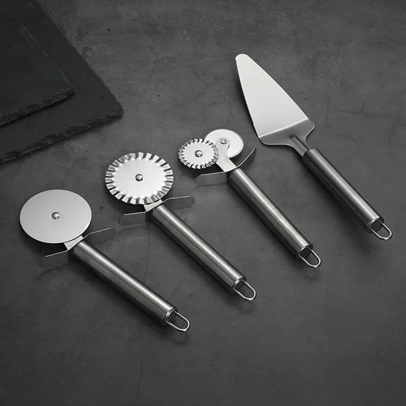 

4 Patterns Stainless Steel Pizza Cutter Single Double Roller Pizza Knife Cutter Pastry Crimper Pizza Tools Kitchen Accessories