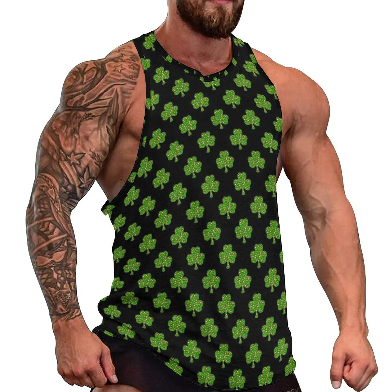 

Irish Shamrock Tank Top Man Green Leaf Print Training Oversize Tops Summer Sportswear Graphic Sleeveless Shirts