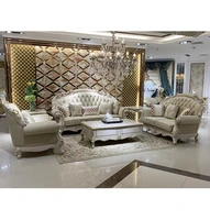 european style leather sofa 123 combination solid wood neoclassical lotus shaped sofa living room villa