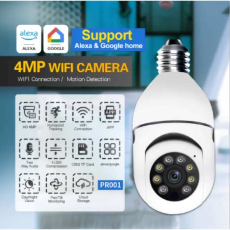 

ESCAM PR001 E27 Lamp Cap 4MP Supports Alex Google WIFI Bidirectional Audio Intelligent Dual Light Source Night Vision Camera