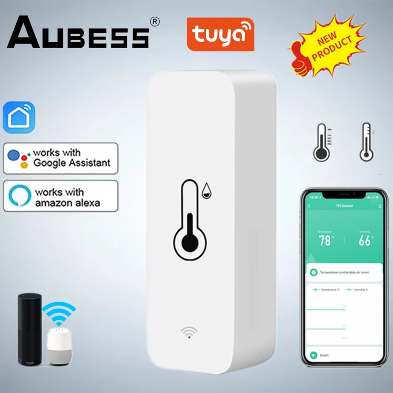 

Tuya Wifi Smart Temperature And Humidity Sensor APP Remote Monitor For Smart Home Var SmartLife Works With Alexa Google Home