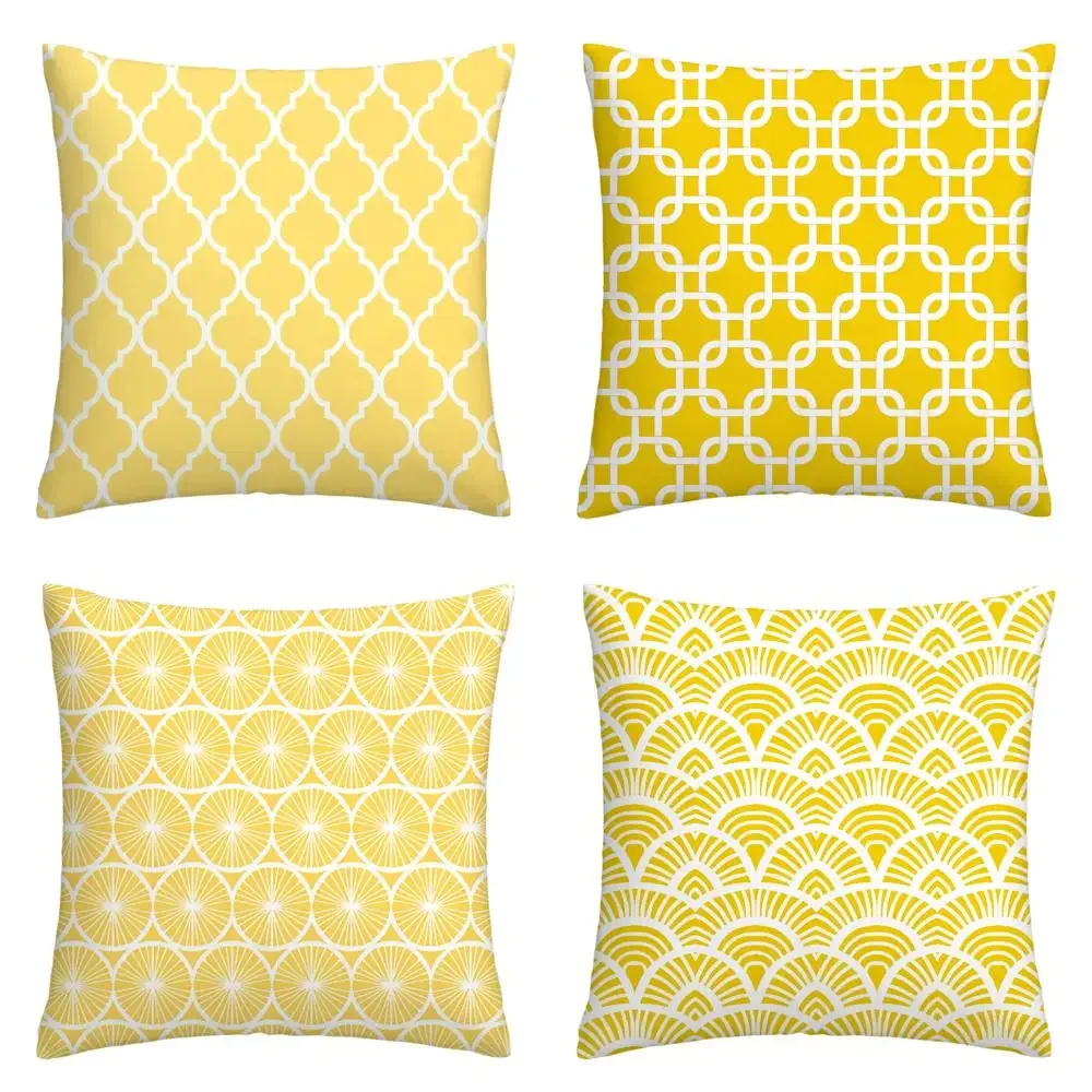 Геометрический Желто-белый Чехол Для Подушки 40x40 См Квадратная Декоративная