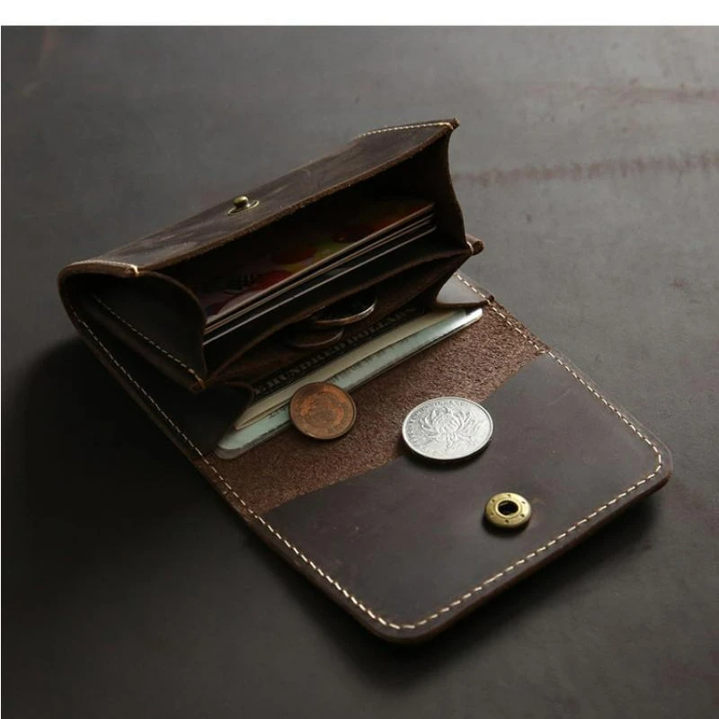 Vintage Casual Men's Topcoat Cowhide Short Wallet Leather Men's Card Bag Youth Coin Bag