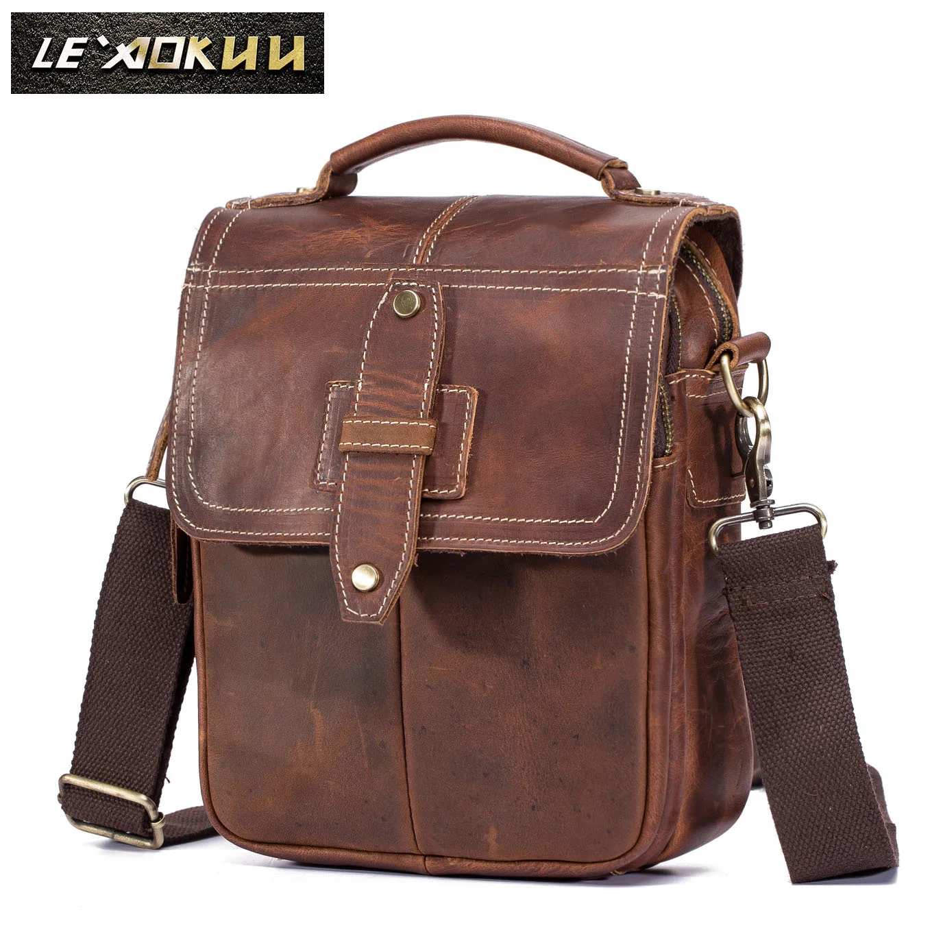 

Quality Original Leather Male Casual Shoulder Messenger bag Design Fashion Cross-body Bag 8" Pad Tote Mochila Satchel bag 153-db