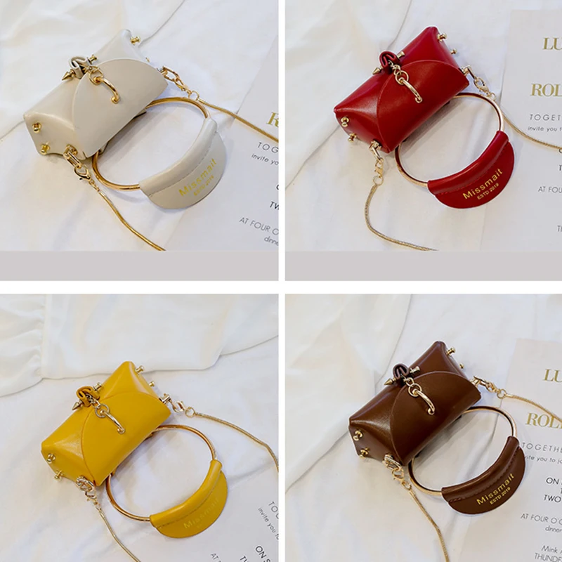 

Женская сумка с металлическим кольцом и ручкой, миниатюрная милая сумочка-тоут на цепочке, модный мессенджер с заклепками на плечо