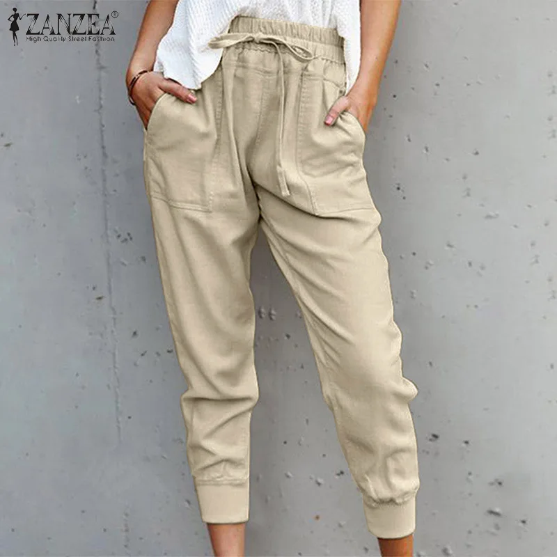 

Stylish Retro Overalls Women Casual Solid Pencil Pants ZANZEA Elegant Slim Harem Trouser 2022 Spring Elastic Waist Work Pantalon