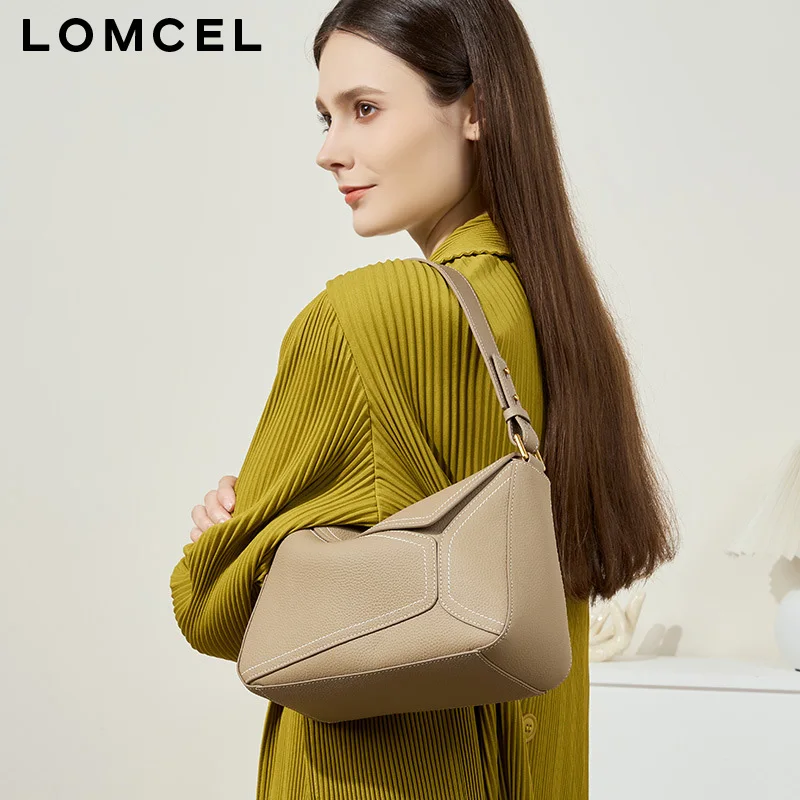 Фото LOMCEL 16 Новая женская сумка на одно плечо - геометрическая форма - женская сумка-подушка из натуральной кожи №2