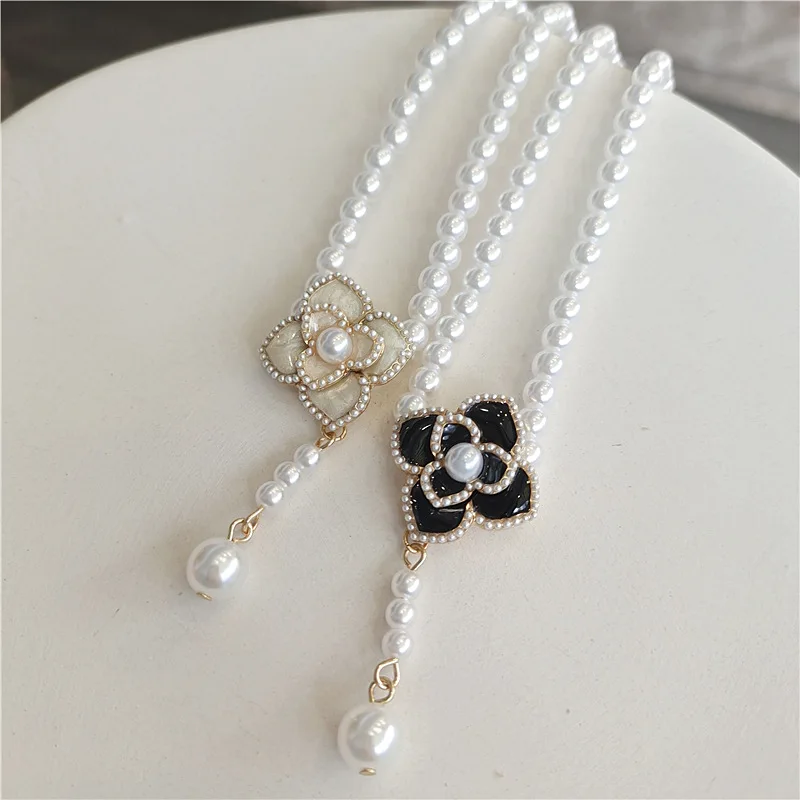 

Pearl Necklace for Women Camellia Flower Beaded Pendant Luxury Brand Trendy Jewelry Party Accessories Gift for Friend