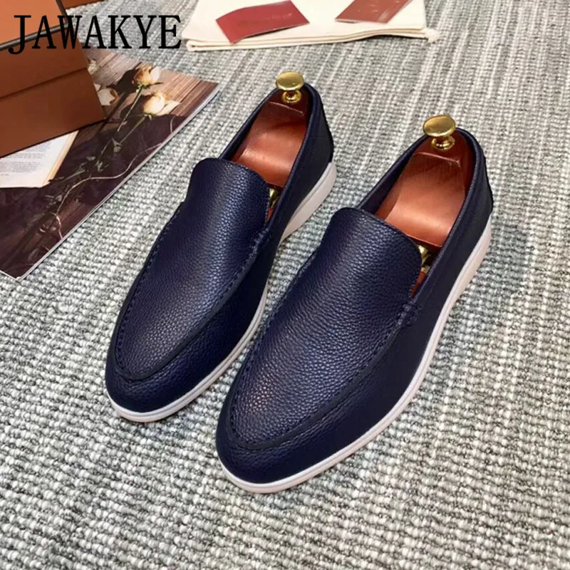 Hot Sale Rubber Round toe Flat Loafers Shoes Genuine Leather Casual Sole Walk Shoes Formal Brand Shoes Man S12400-S12412 Dn