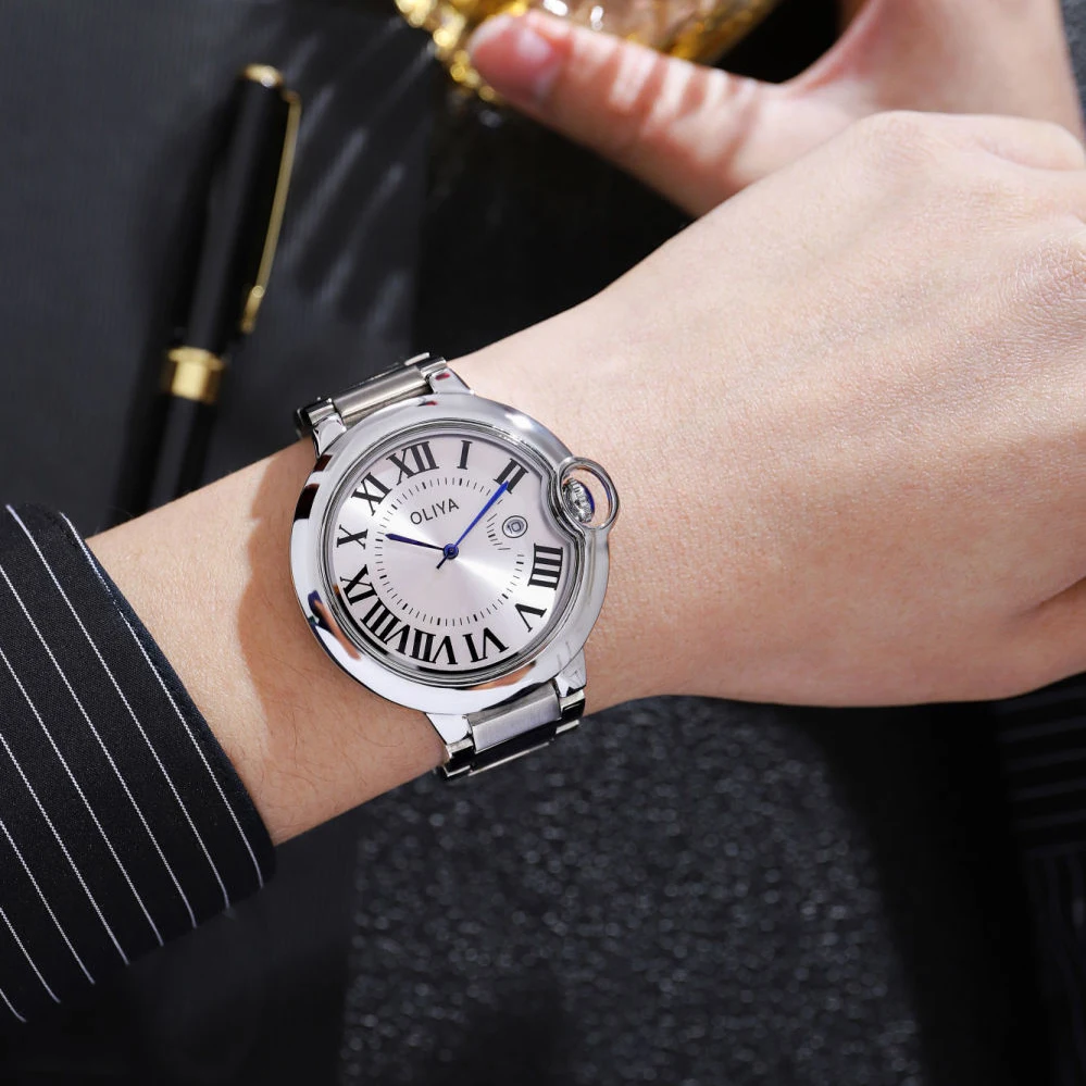 Couple Watch Round Blue Balloon Sapphire Fisheye Calendar Steel Band Folding Buckle LeatherLover gift Men's/Women's Watch