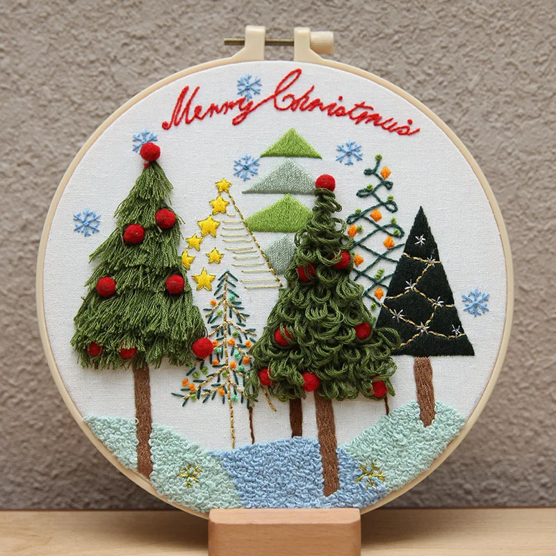 

Embroidery Starter Kit With European Pattern and Instructions Cross Stitch Set Christmas Stamped Embroidery Kits With Hoops