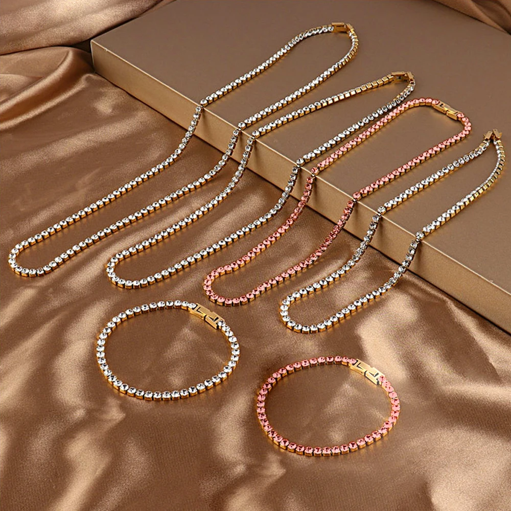 

New 4MM Tennis Necklace Chain Necklace For Women Necklaces Stainless Steel Necklace Shiny Choker Necklace Fashion Jewelry Gifts