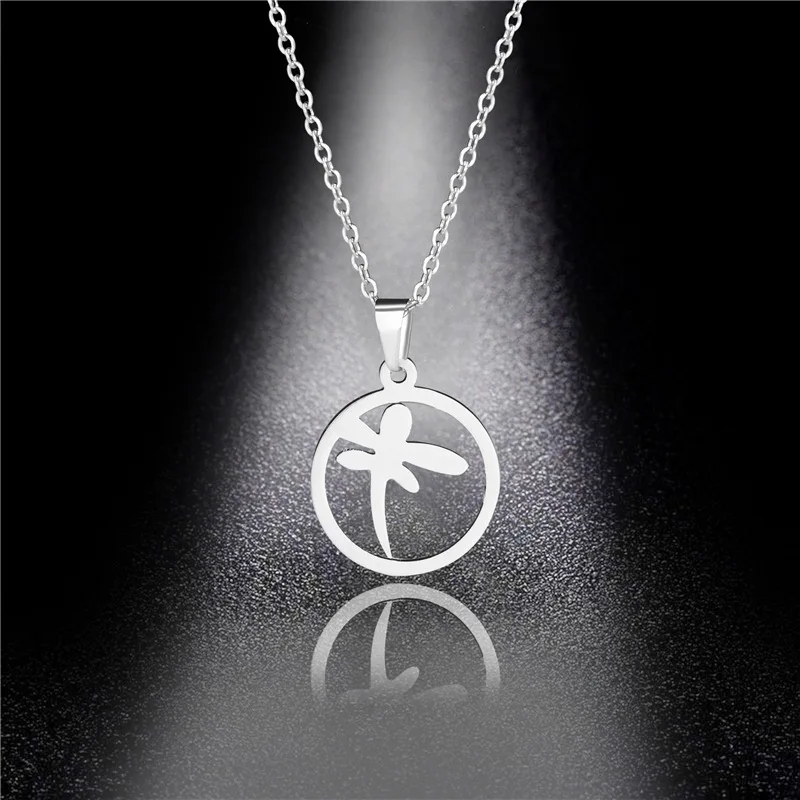 

Stainless Steel Necklace For Women Man Cutout Round Dragonfly Choker Pendant Necklace Engagement Jewelry