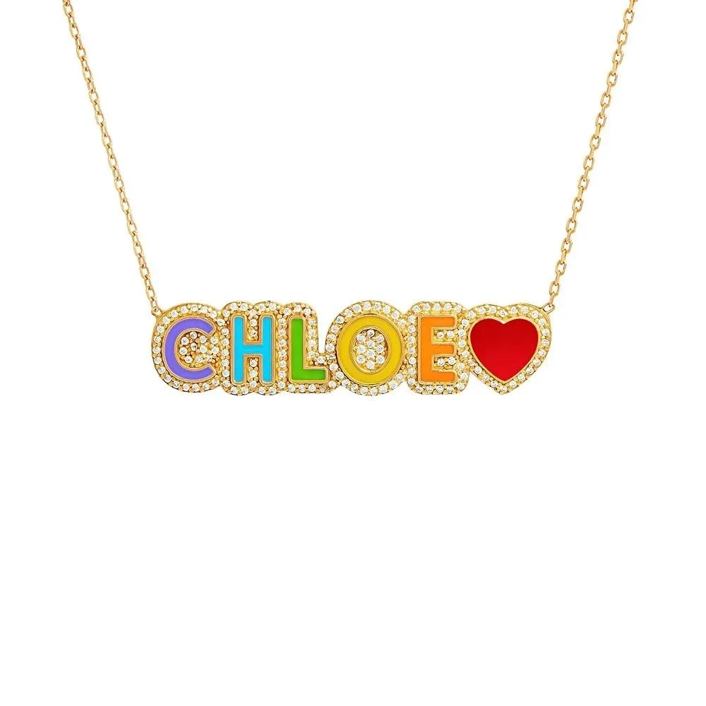 Personalized Name Necklace Custom Name Necklaces with Carved Colorful DIY Zircon Letter Pendant Necklace Chain for Birthday Gift