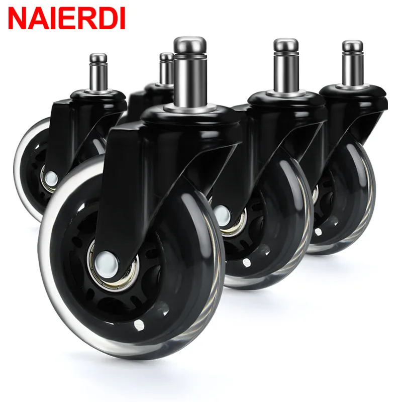 NAIERDI 5PCS Office Chair Caster Wheels 3 Inch Swivel Rubber Replacement Soft Safe Rollers Furniture Hardware |