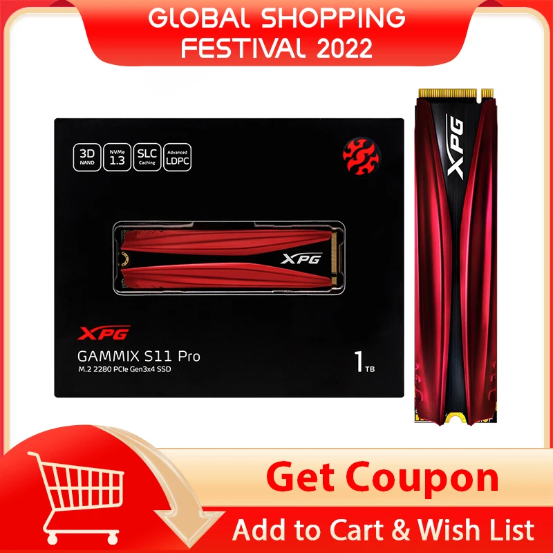 ADATA XPG GAMMIX S11 Pro SSD 2 ТБ M.2 2280 PCIe Gen3x4 твердотельный накопитель 3D NAND NVME 1 - Цена: 129
