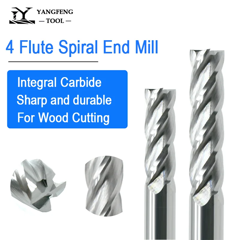 

1 шт. концевая фреза, 4 флейты, спиральная фреза, 6 мм, 8 мм, фрезерные инструменты из карбида вольфрама для резки древесины, МДФ, 4F, концевые фрезы с большим устройством для удаления стружки