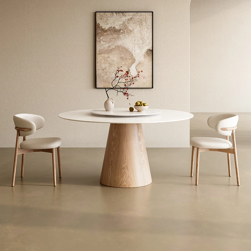 Кремовый ветер круглый обеденный стол из твердой древесины каменная плита чисто