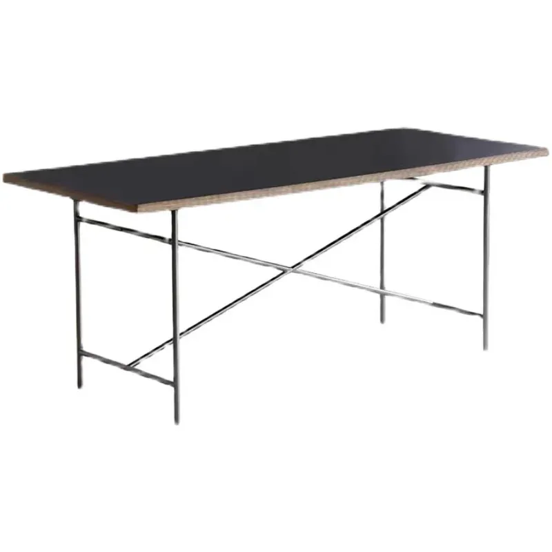 Stainless Steel Leg Rectangular Solid Wood Conference Table Office Desk Writing Living Room Mesa Furniture KMOD