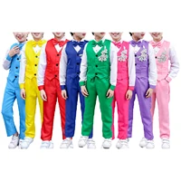 kids boys wedding party clothes stage performance outfit set long sleeve shirt tops with vest and long pants suit 3 12 years