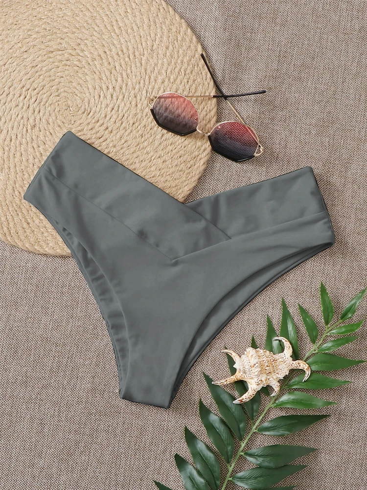 

Бикини с завышенной талией, женский купальник, новинка 2022, плавательные шорты, однотонные серые купальники, штаны, танга, Бразильская пляжна...